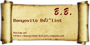 Benyovits Bálint névjegykártya